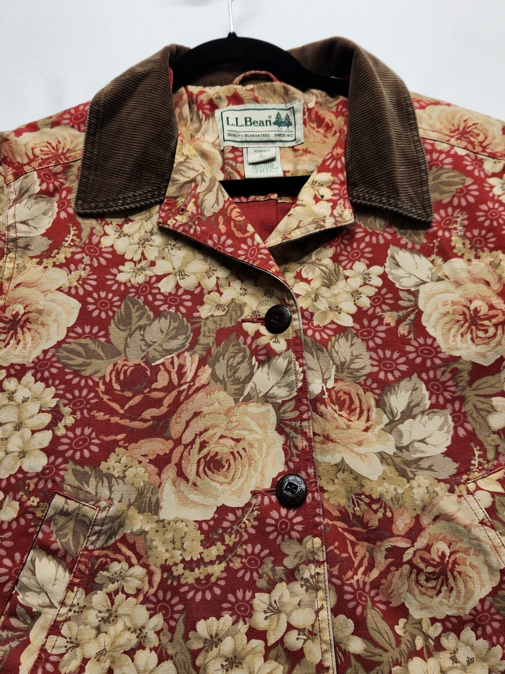 ⭐️Vintage 90s LL Bean Floral Canvas Barn Coat Lined Corduroy Large Rare Find - Picture 2 of 16